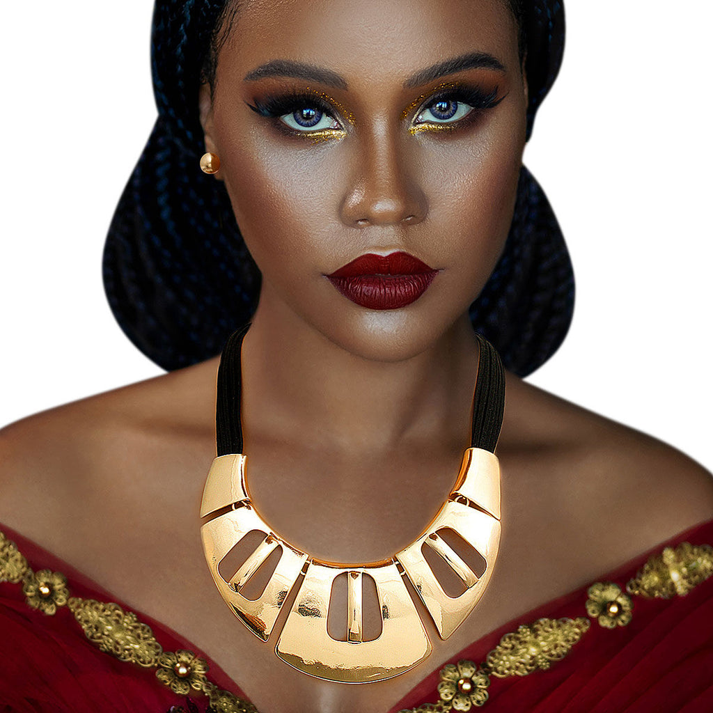 Leather Collar Set Black Gold Statement Jewelry Accessory Chic