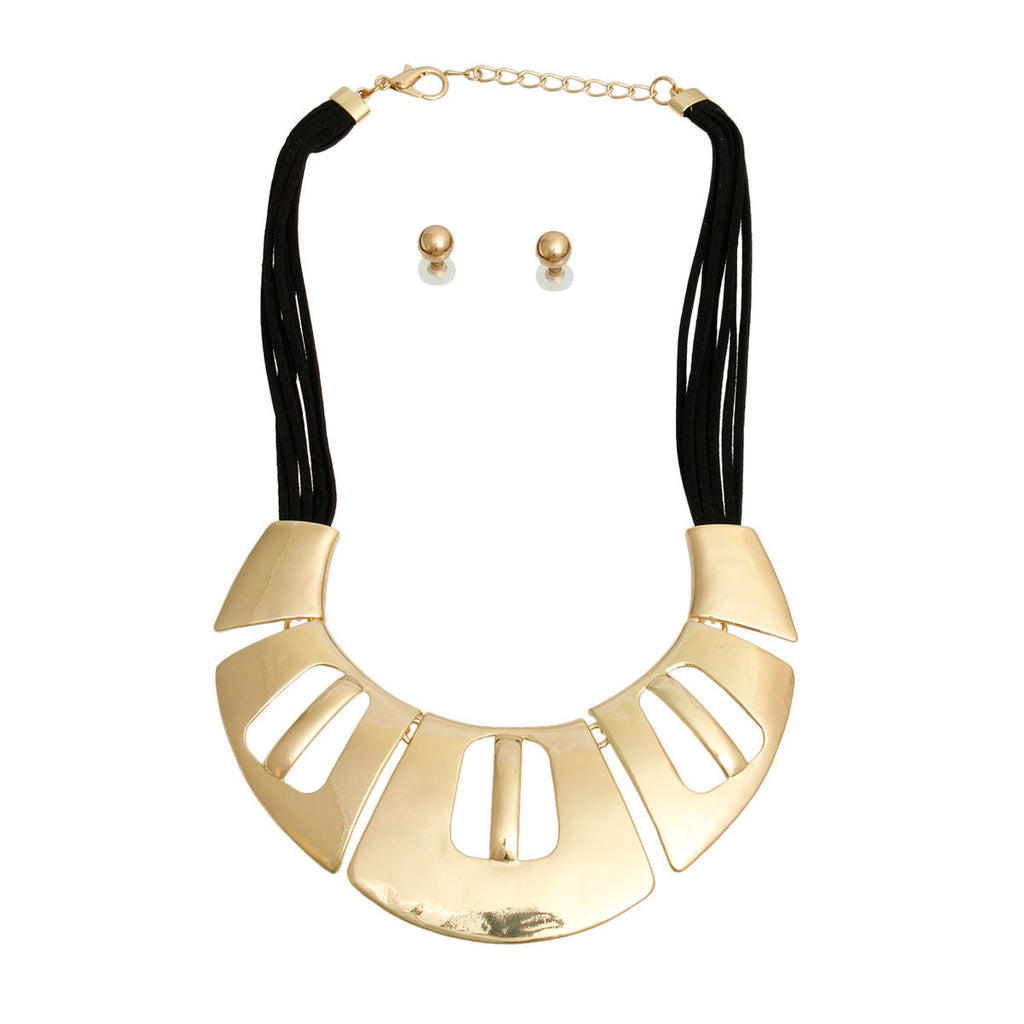 Leather Collar Set Black Gold Statement Jewelry Accessory Chic