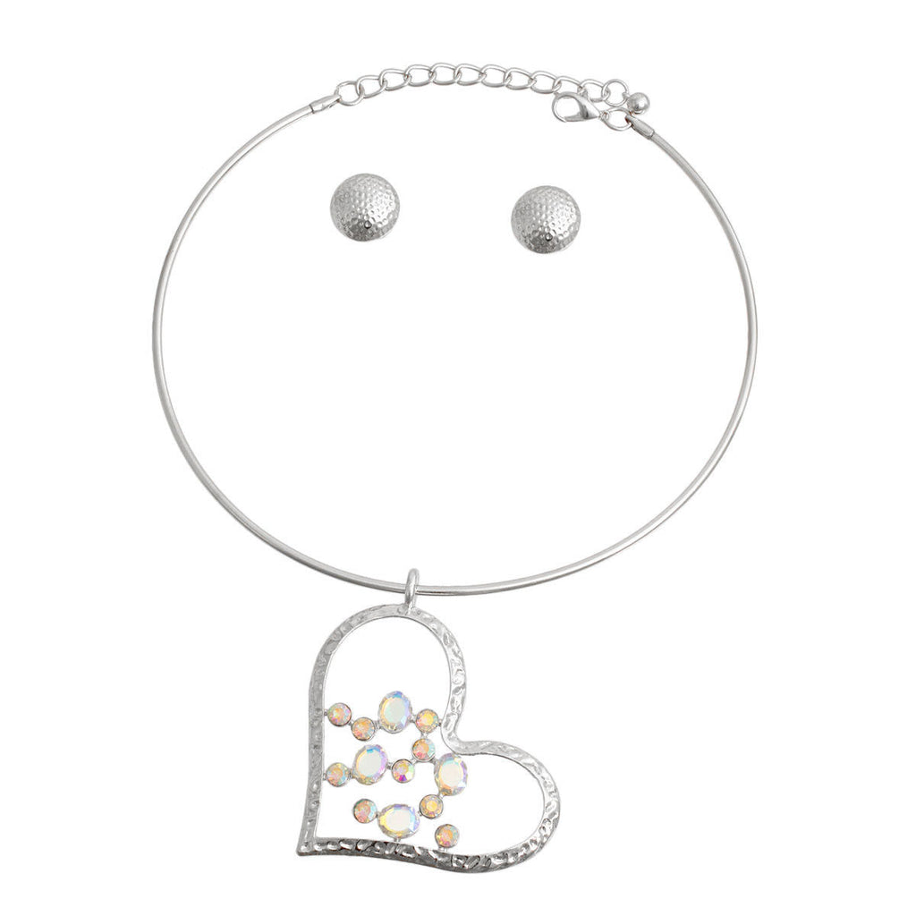 Statement Silver Angle Heart Jewelry Set Rigid Chic
