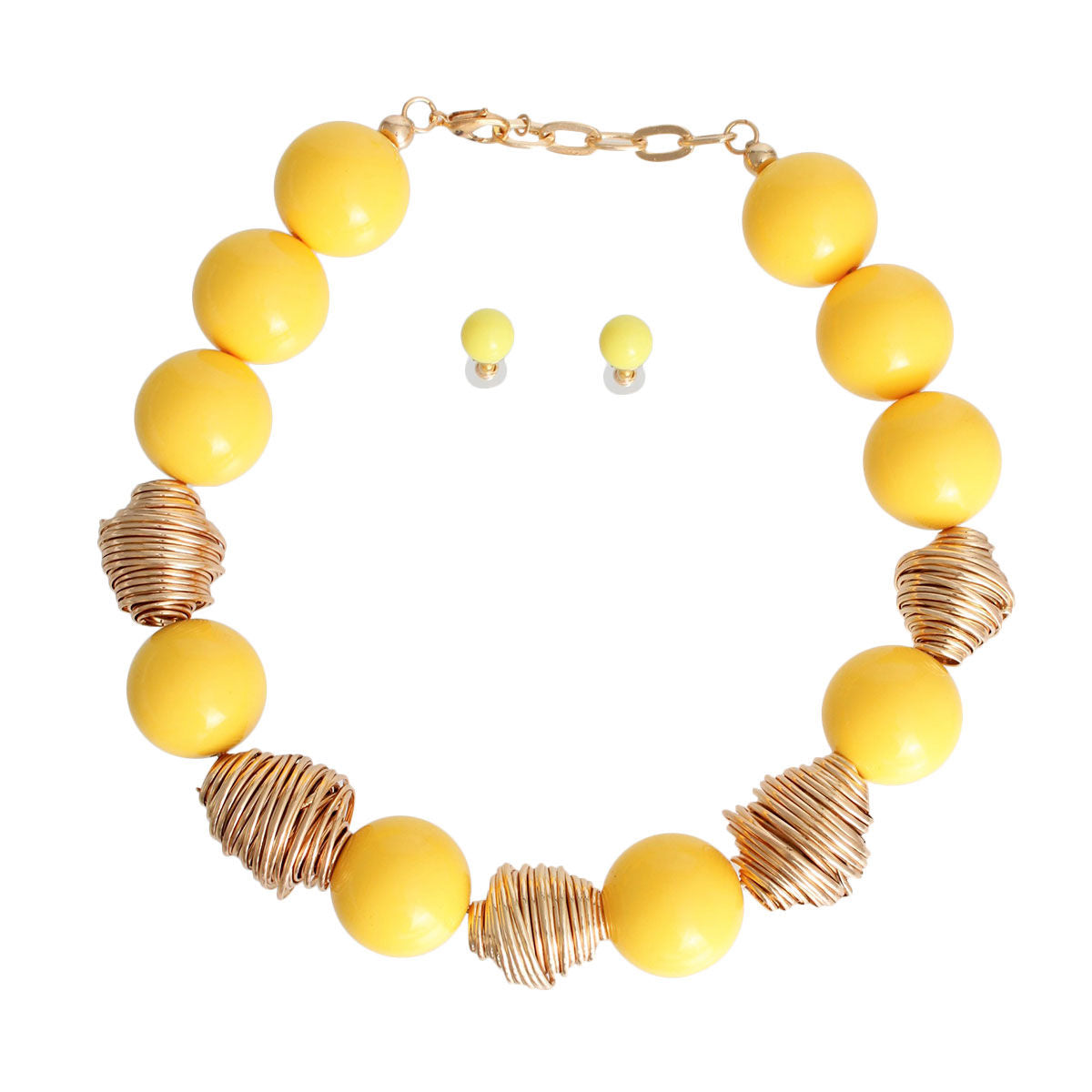 Tribal Statement Bead Set Heavy Yellow Stylish Jewelry