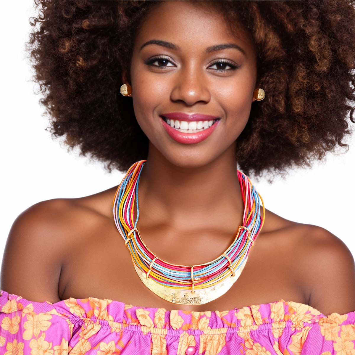 Rigid Collar Set with Rainbow Cord – Trendy Fashion Accessory