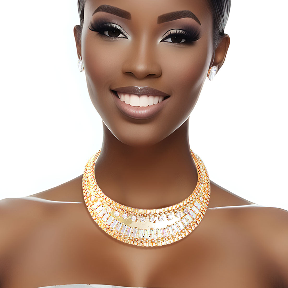 Choker Necklace Gold Crystal Armor Set Stylish Statement Jewelry for Women