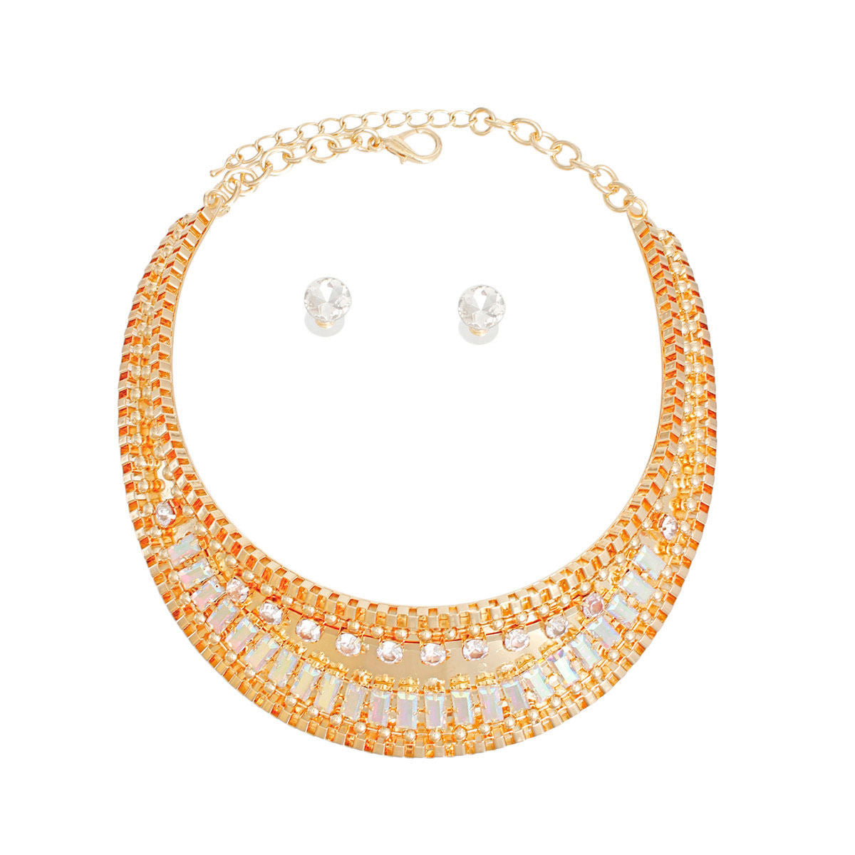 Choker Necklace Gold Crystal Armor Set Stylish Statement Jewelry for Women
