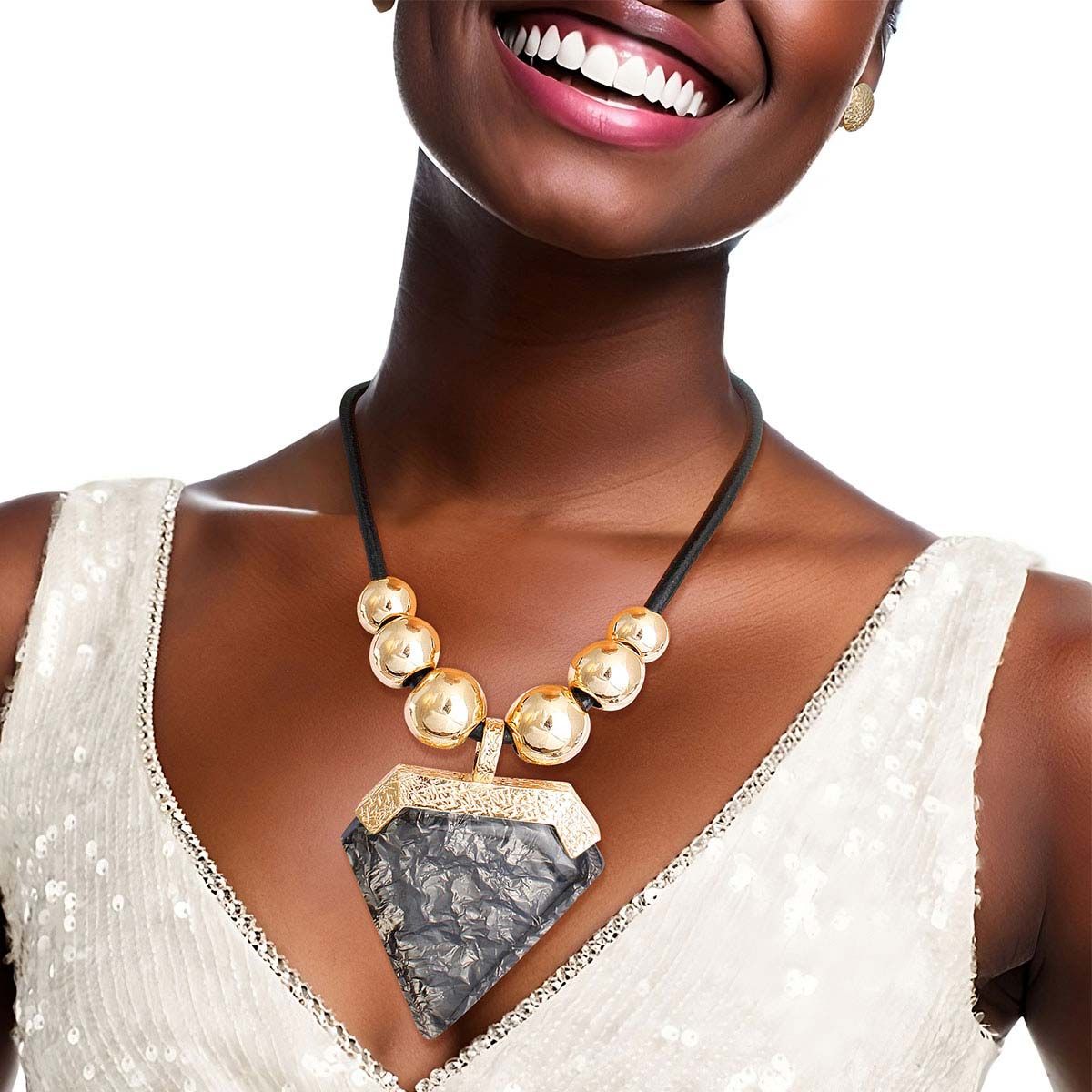 Pendant Set Black Diamond Shaped Stylish Statement Jewelry Accessory
