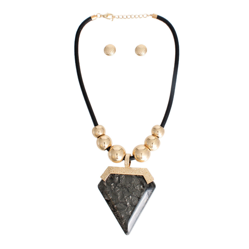 Pendant Set Black Diamond Shaped Stylish Statement Jewelry Accessory