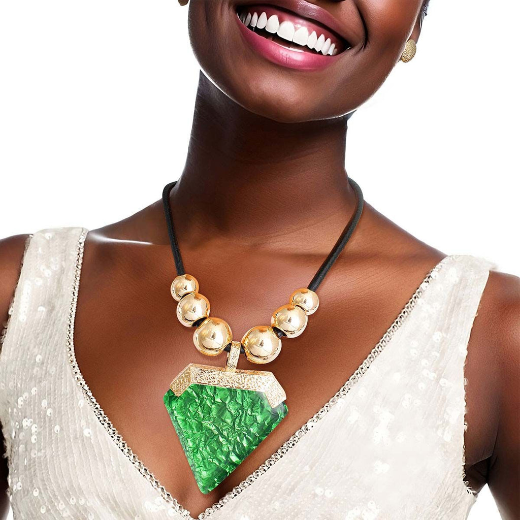 Pendant Set Green Diamond Shaped Stylish Statement Jewelry