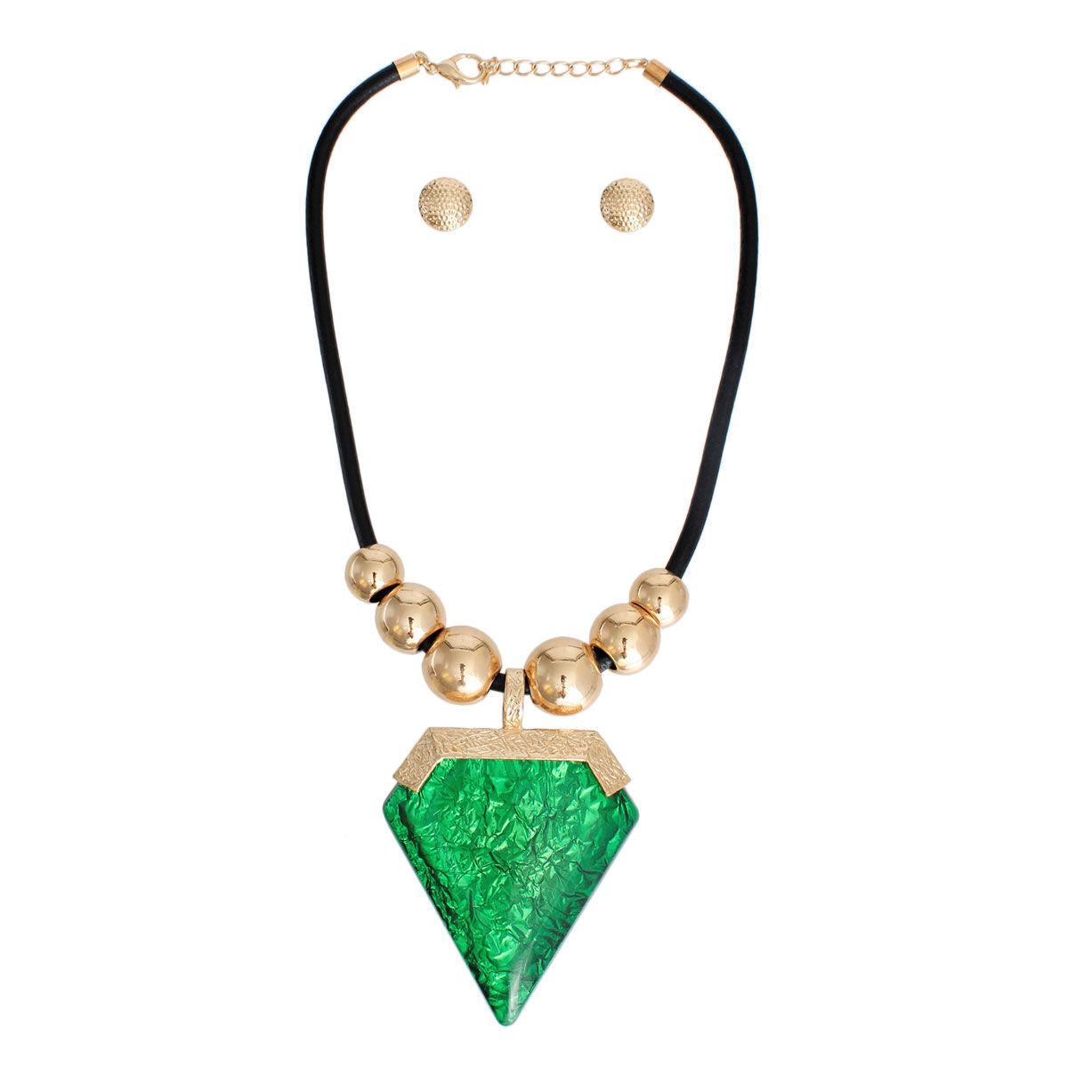 Pendant Set Green Diamond Shaped Stylish Statement Jewelry