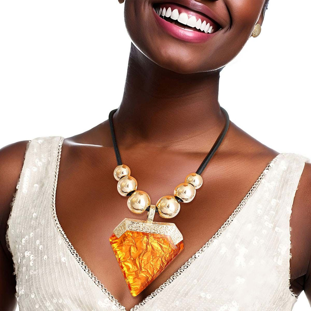 Pendant Set Orange Diamond Shaped Stylish Jewelry Accessory