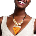 Pendant Set Orange Diamond Shaped Stylish Jewelry Accessory