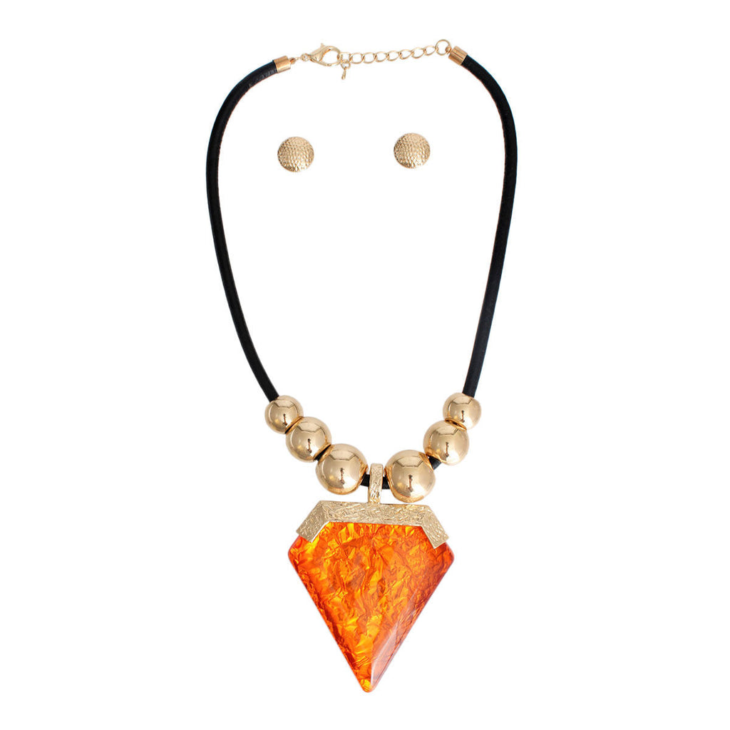 Pendant Set Orange Diamond Shaped Stylish Jewelry Accessory
