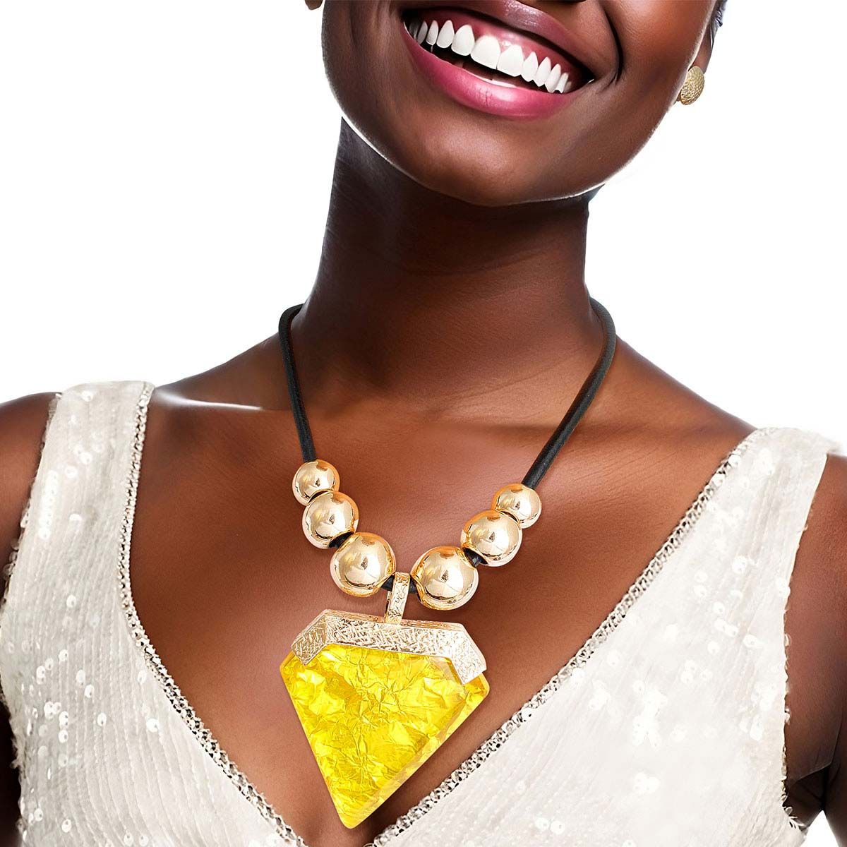 Pendant Set Yellow Diamond Shaped Stylish Statement Jewelry Accessory
