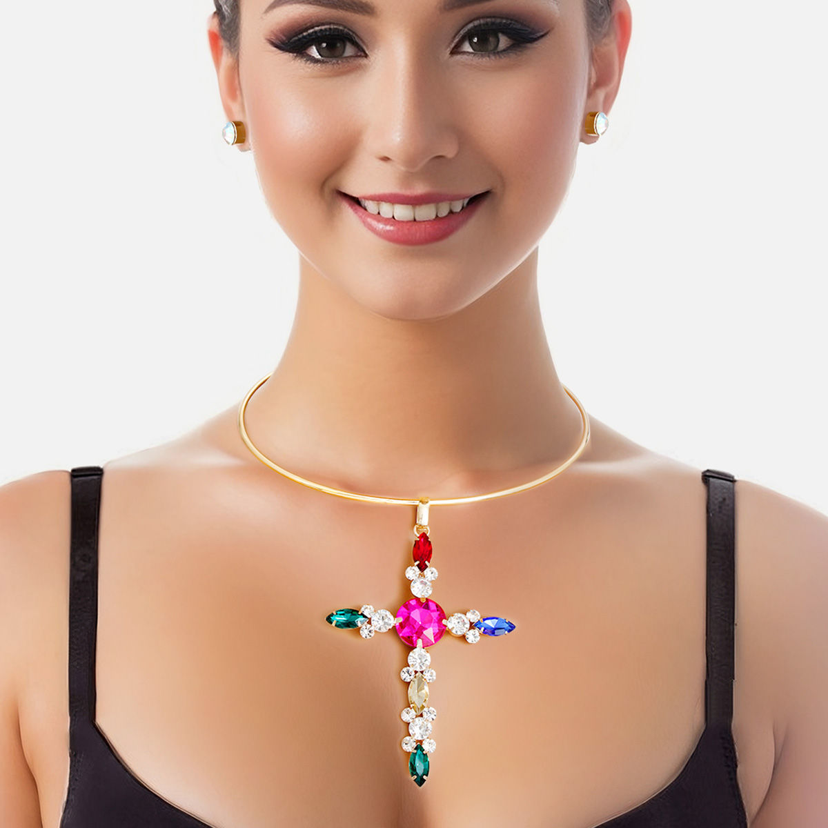 Statement Marquise Multicolor Cross Jewelry Set