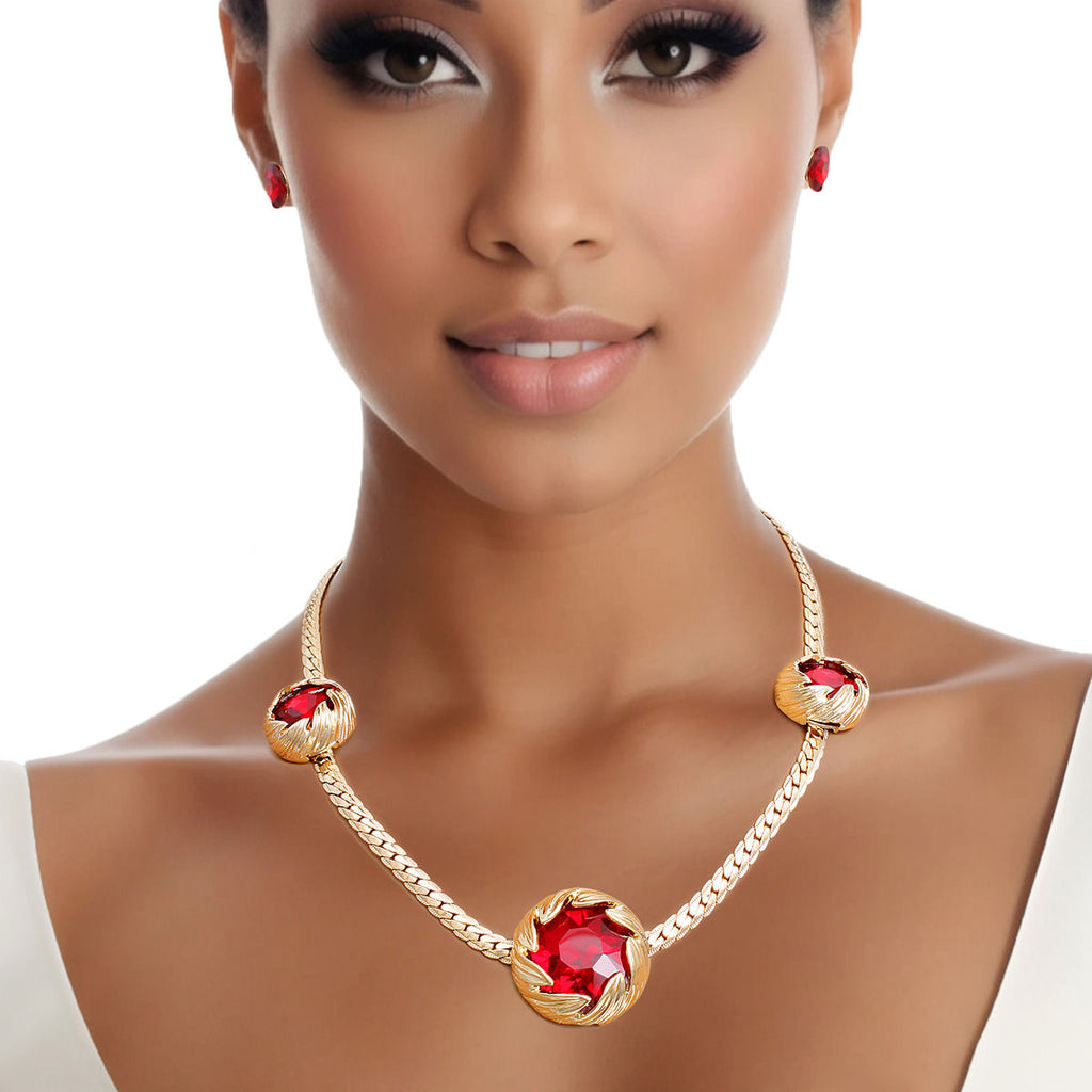 Red Crystal Double Cut Necklace for Women Stylish Chain Jewelry