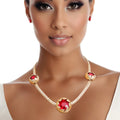 Red Crystal Double Cut Necklace for Women Stylish Chain Jewelry