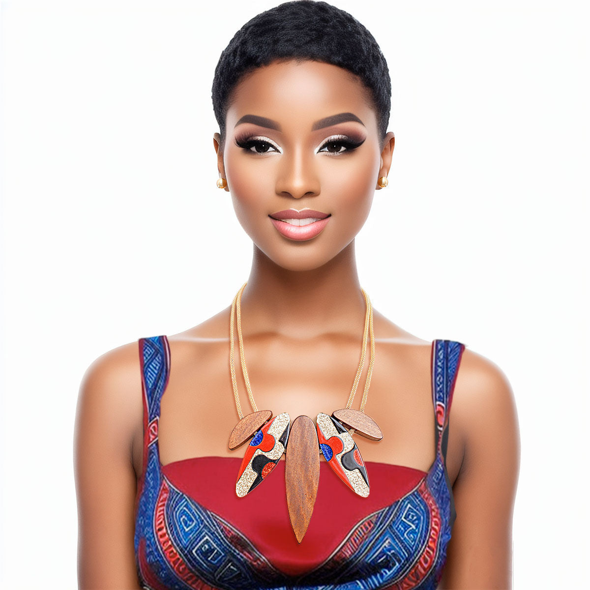Wood Pendant Necklace Set for Women Stylish Glitter Statement Jewelry