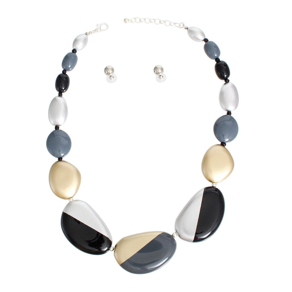 Statement Necklace Black Bead Graduated Set for Women Stylish Chic Jewelry