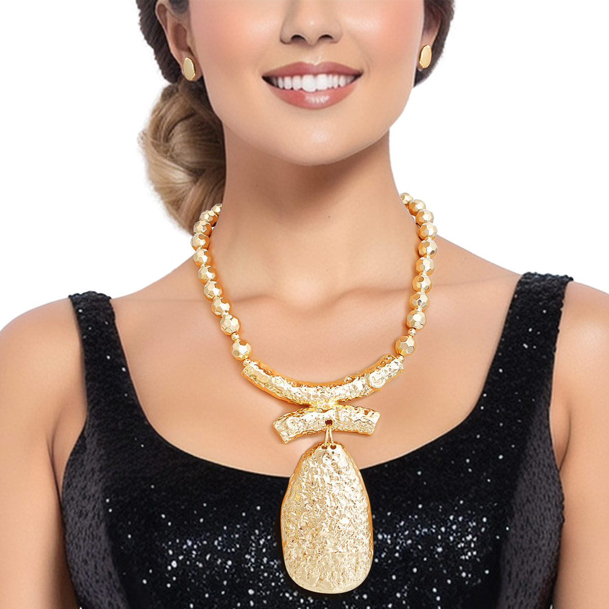 Pendant Necklace Set with Gold Teardrop Beads for Women – Stylish Fashion Jewelry