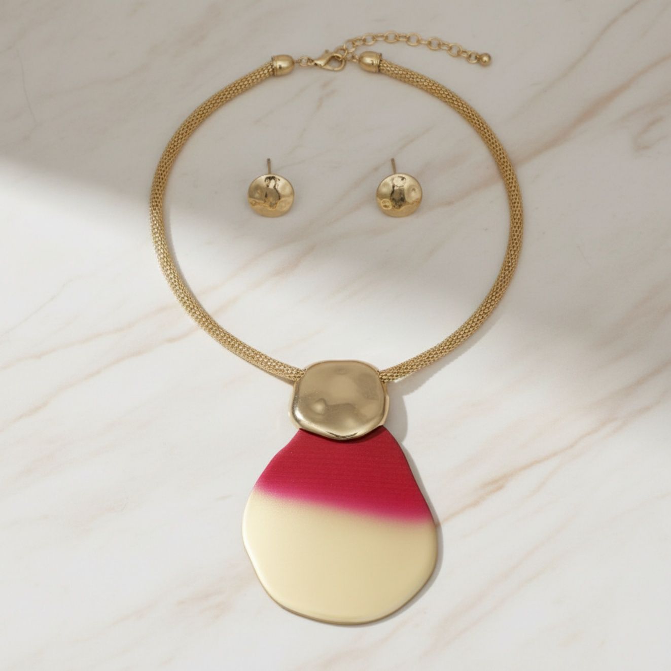 Statement Necklace Fuchsia Ombre Organic Teardrop Pendant Stylish Chic Jewelry