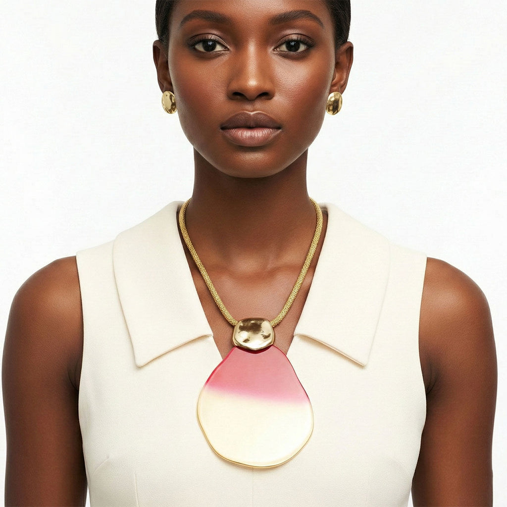 Statement Necklace Fuchsia Ombre Organic Teardrop Pendant Stylish Chic Jewelry