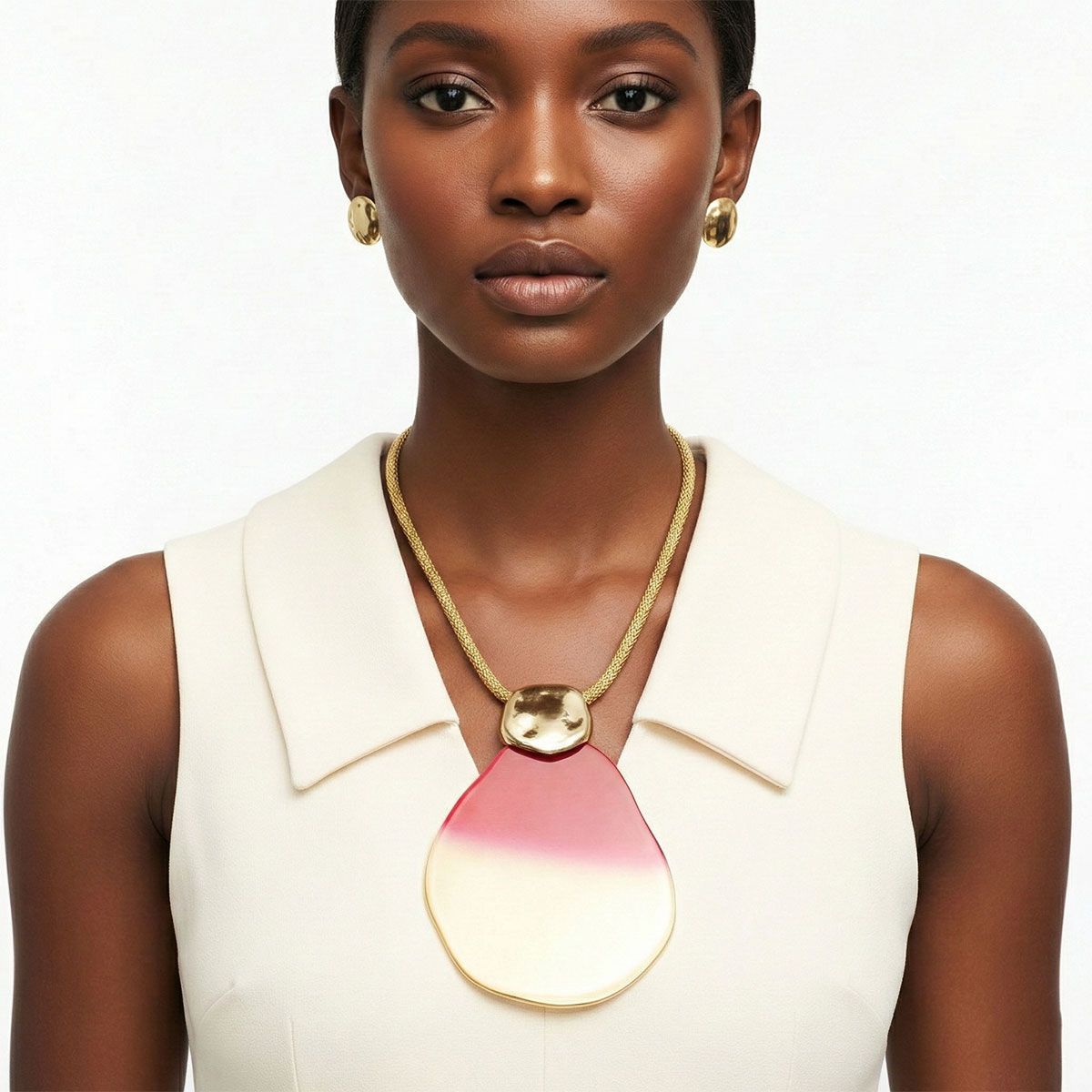 Statement Necklace Fuchsia Ombre Organic Teardrop Pendant Stylish Chic Jewelry