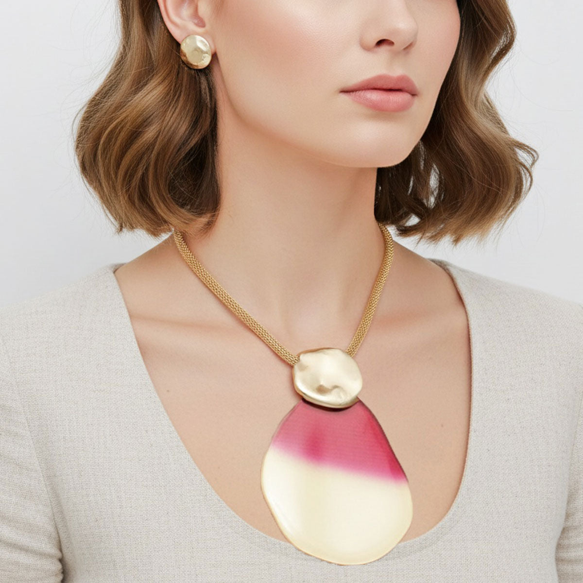 Statement Necklace Fuchsia Ombre Organic Teardrop Pendant Stylish Chic Jewelry