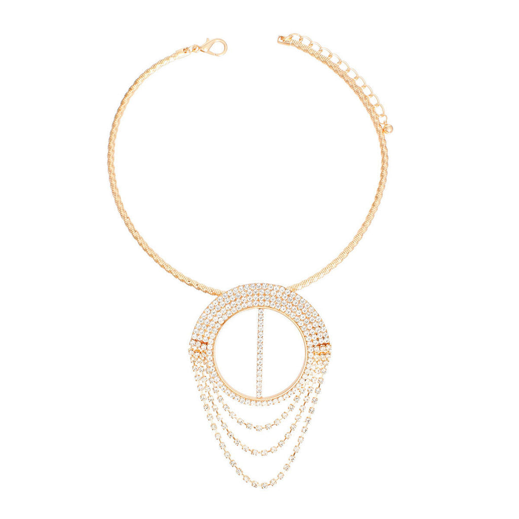 Statement Gold Pave Draped Pendant Necklace Set for Women Stylish Jewelry