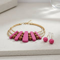 Wood Choker Necklace Set for Women Fuchsia Stylish Statement Jewelry