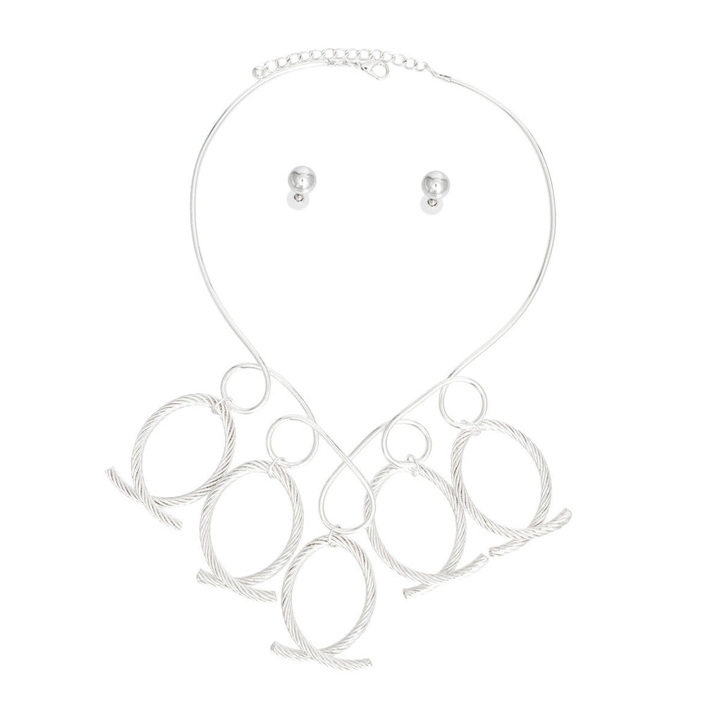Women’s Silver Looped Cable Collar Necklace Stylish Chic Jewelry