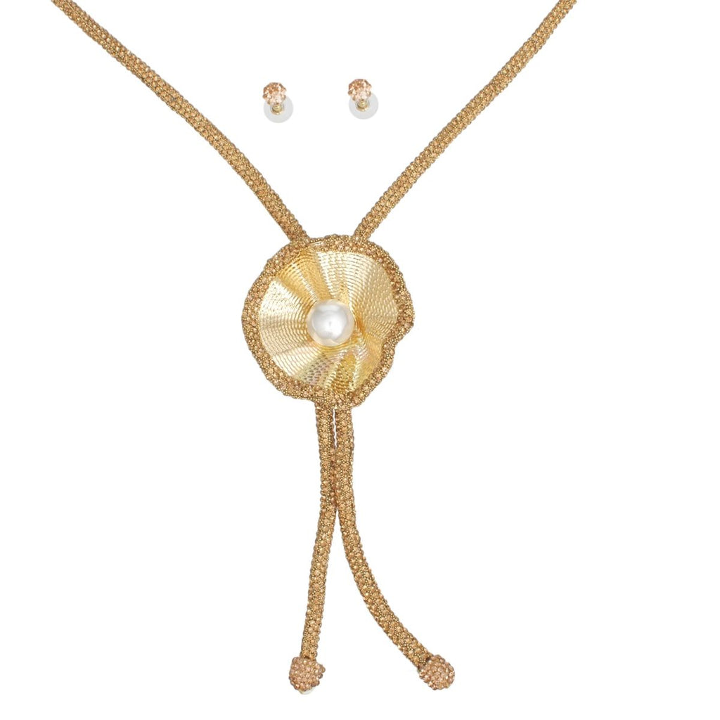 Bolo Necklace Brown Stone Pearl Set Stylish Statement Jewelry for Women