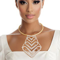 Statement Choker Necklace Gold Rigid Rhinestone Heart for Women Stylish Jewelry