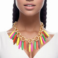 Statement Necklace Tribal Multicolor Wood Fringe for Women Stylish Chic Accessory