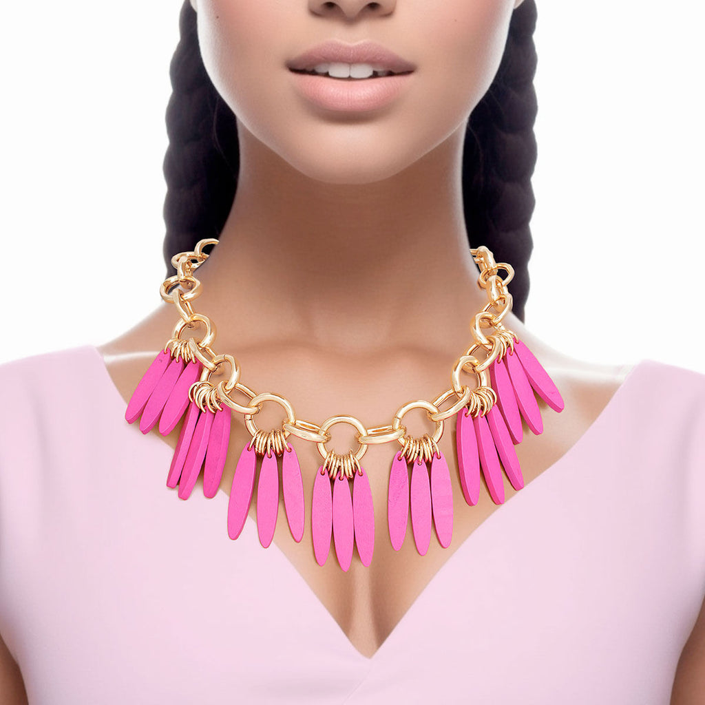 Statement Necklace Tribal Purple Wood Fringe for Women Stylish Chic Accessory