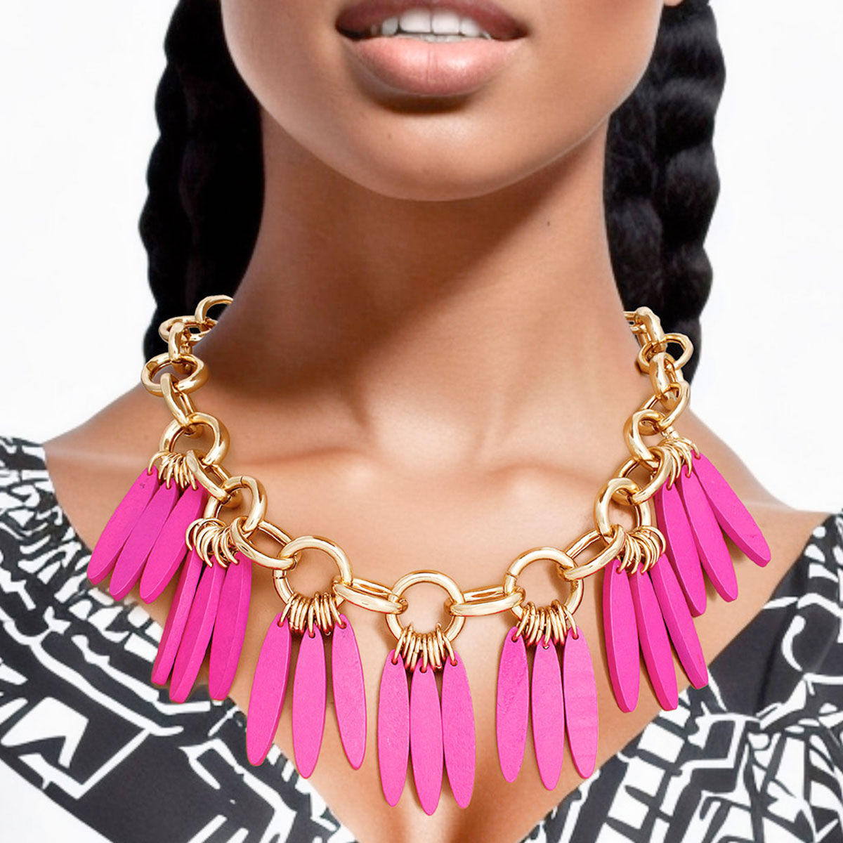 Statement Necklace Tribal Purple Wood Fringe for Women Stylish Chic Accessory