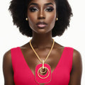 Pendant Necklace Quilted Raffia Set in Fuchsia – Stylish Women’s Jewelry