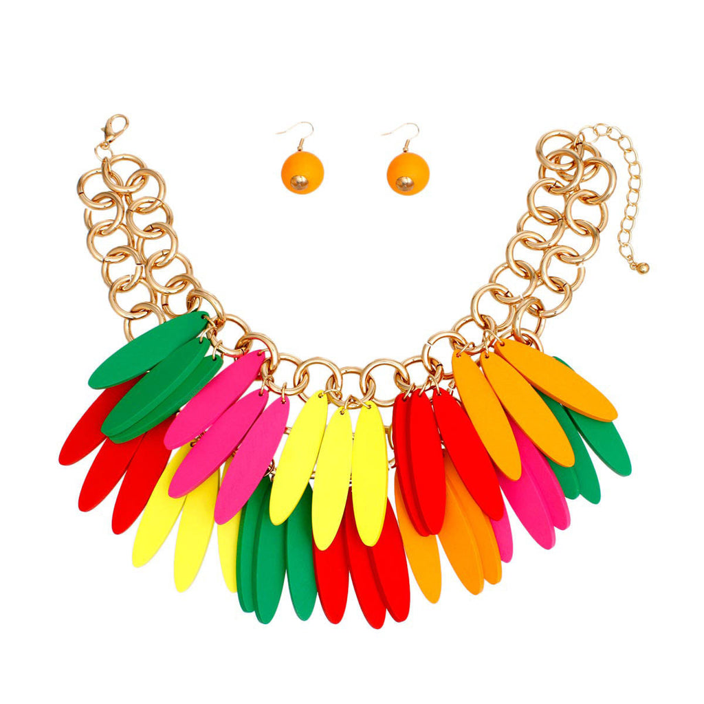 Statement Layered Tribal Rainbow Wood Fringe Choker Necklace, Trendy Fashion Jewelry