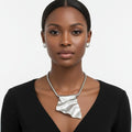 Modern Silver Folded Metal Power Pendant Necklace Stylish Statement Jewelry