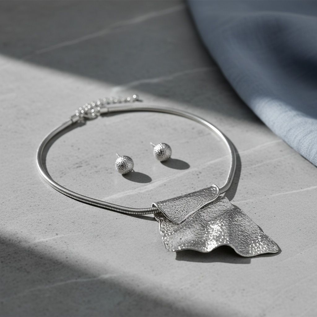 Modern Silver Folded Metal Power Pendant Necklace Stylish Statement Jewelry