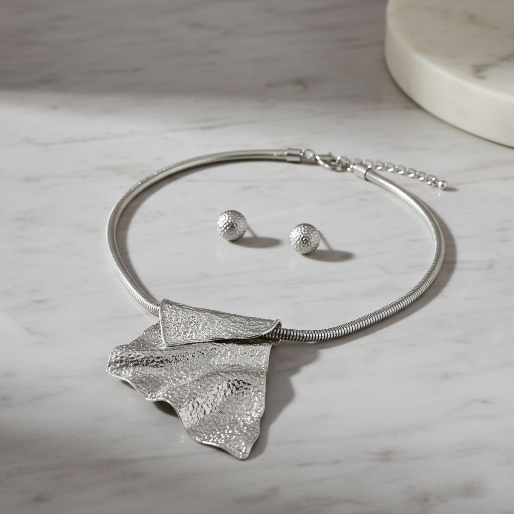 Modern Silver Folded Metal Power Pendant Necklace Stylish Statement Jewelry