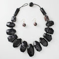 Statement Necklace Chunky Black Leopard Bead Cord Stylish Toggle Closure
