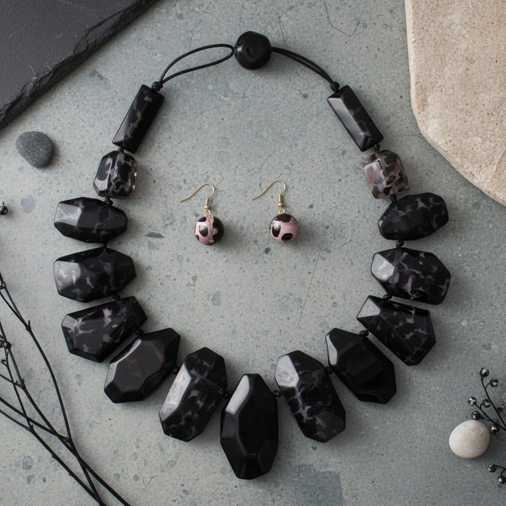 Statement Necklace Chunky Black Leopard Bead Cord Stylish Toggle Closure