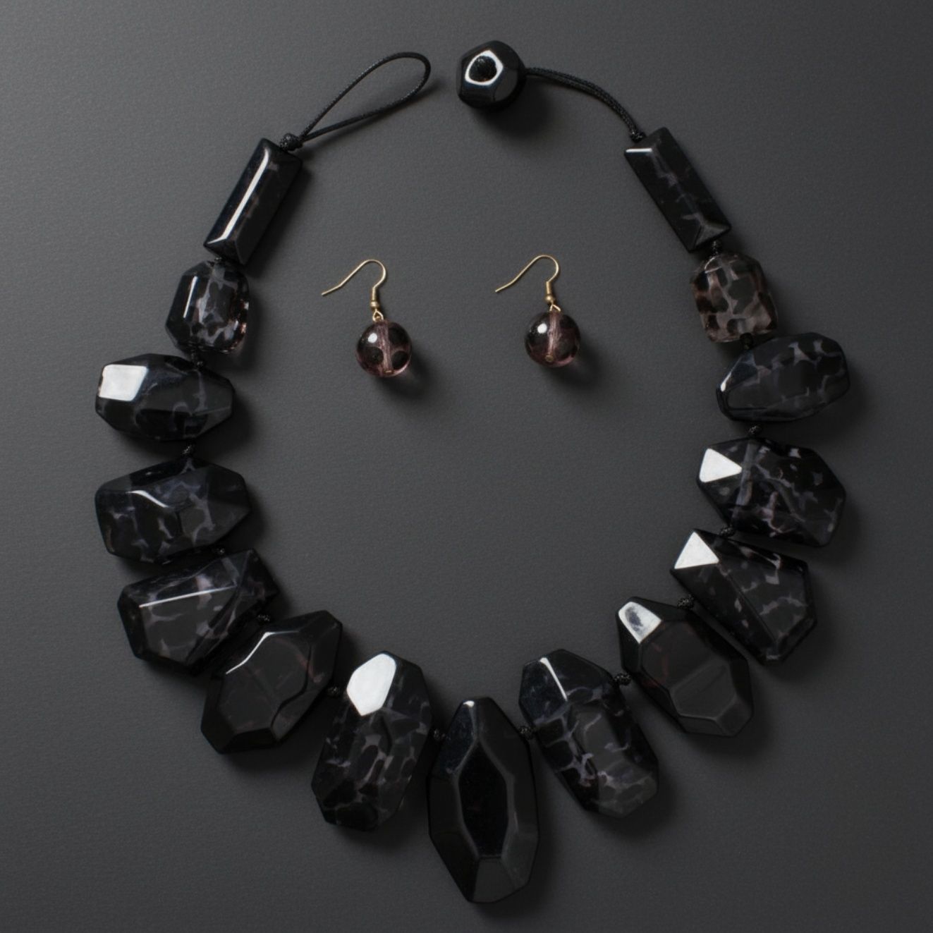 Statement Necklace Chunky Black Leopard Bead Cord Stylish Toggle Closure