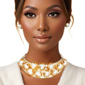 Statement Necklace Gold Rigid Pearl Armor Collar Choker Set for Women