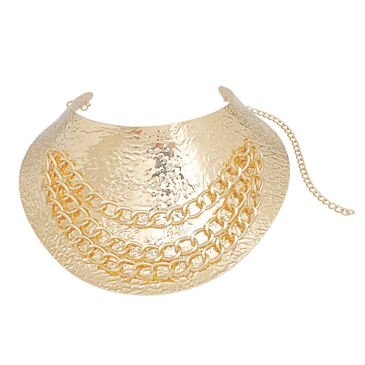 Choker Collar Set Rigid Textured Gold Metal Armor Statement Necklace