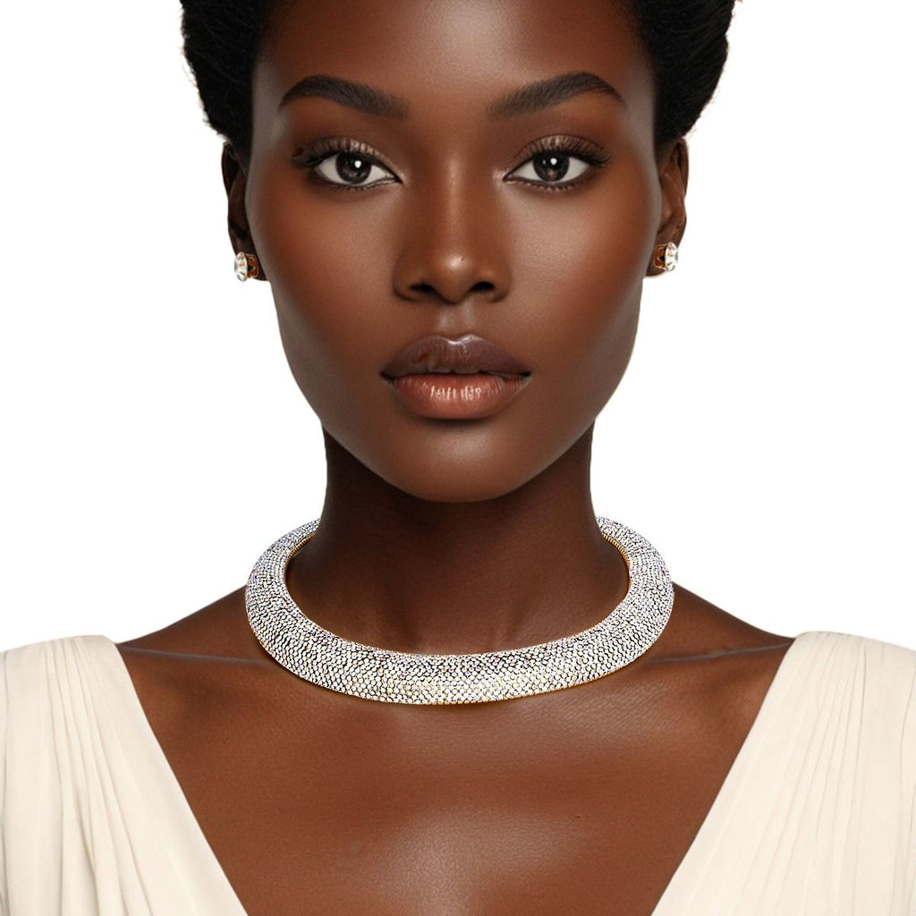 Women’s Torque Necklace with Pave Aurbo Stone Collar – Stylish Statement Jewelry