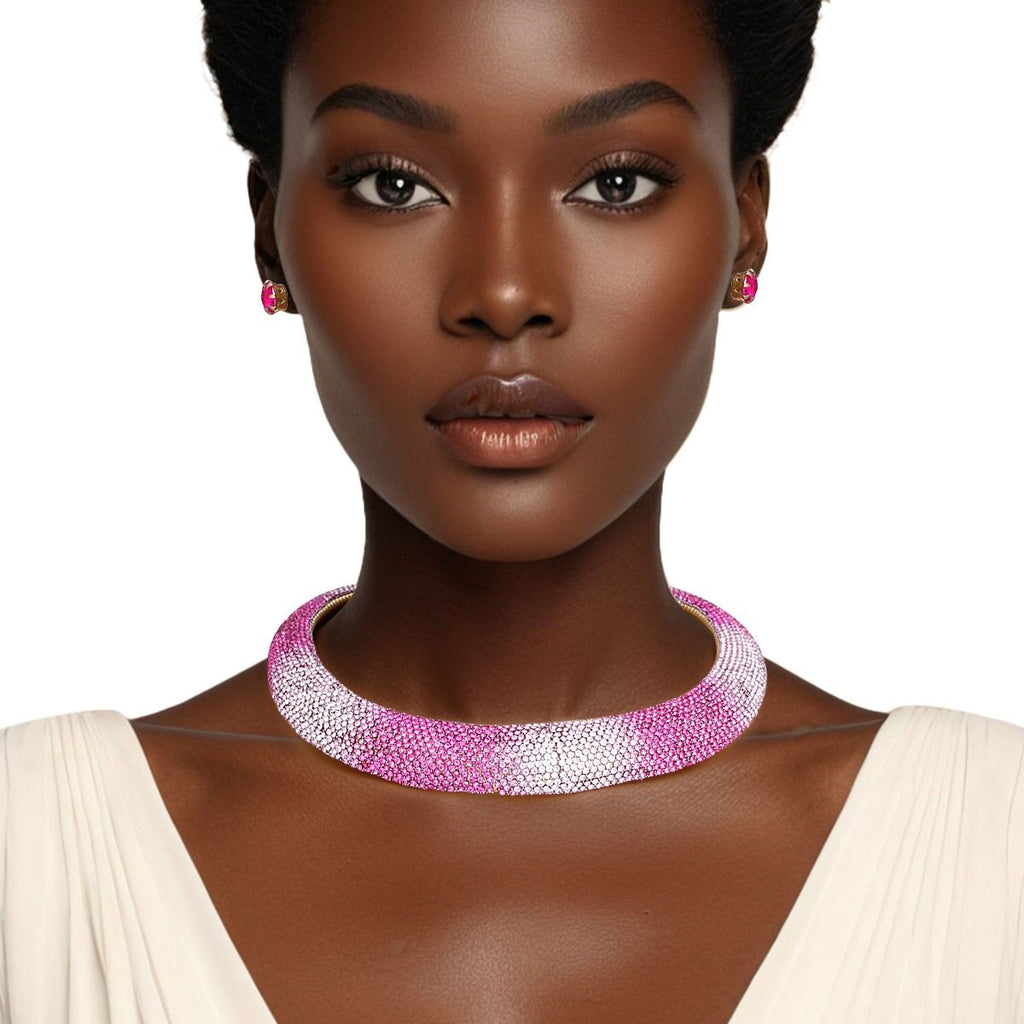 Statement Collar Torque Necklace with Pave Fuchsia Stone for Women