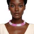 Statement Collar Torque Necklace with Pave Fuchsia Stone for Women
