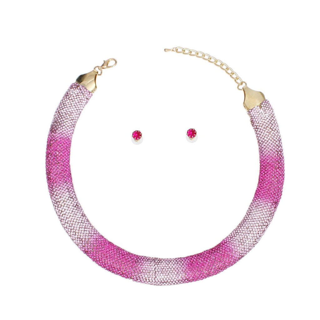 Statement Collar Torque Necklace with Pave Fuchsia Stone for Women