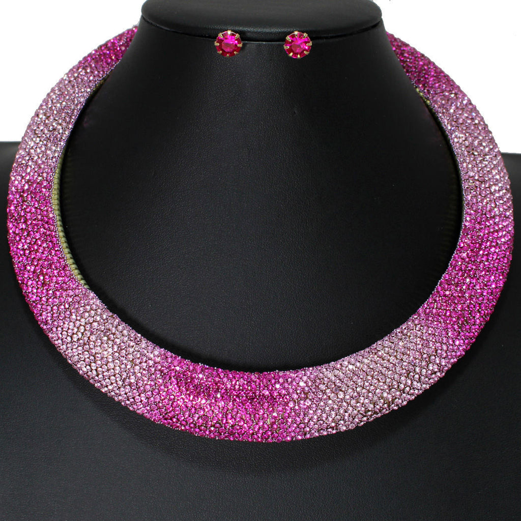 Statement Collar Torque Necklace with Pave Fuchsia Stone for Women