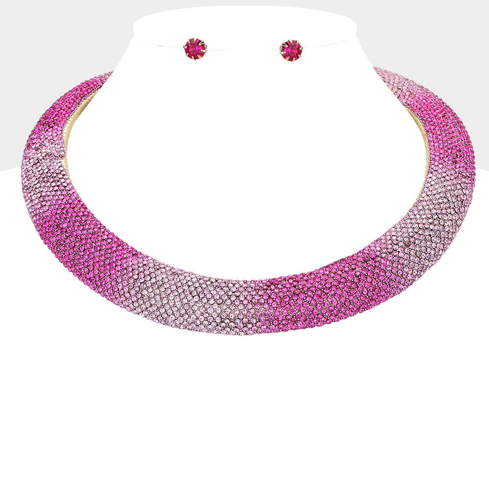 Statement Collar Torque Necklace with Pave Fuchsia Stone for Women