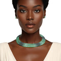 Torque Necklace with Green Stone Pave Collar for Women – Stylish Statement Jewelry